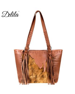 LEA-6049 BR GENUINE LEATHER HAIR-ON TOTEGENUINE LEATHER MESSENGER BAG