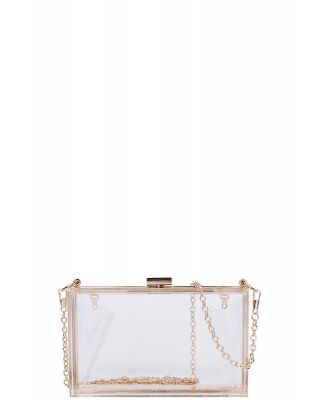 LF1997-STYLISH TRANSPARENT RECTANGULAR CLUTCH WITH CHAIN