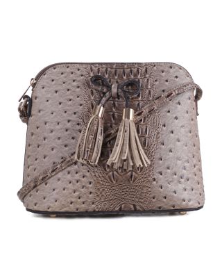LF5009N 1N TP Ostrich Croc Tassel Zip Dome Crossbody Bag Satchel 