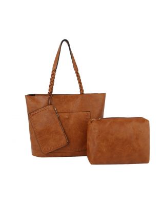LHU363 BR 3PC SHOPING HANDBAGS
