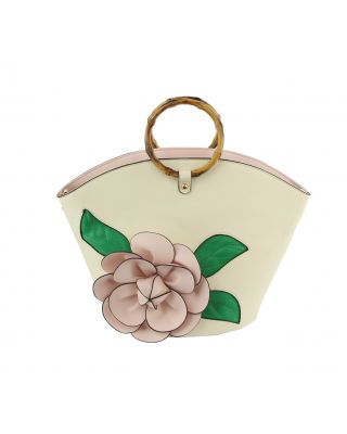 LHU459 PK BAMBOO HANDLE FLOWER BAG