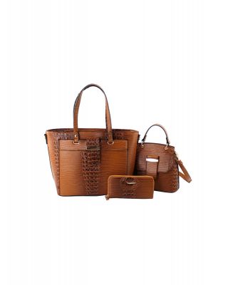 LMD003-Z CG CROCODILE LEATHER BAG, CROSSBODY AND PURSE SET 3PC SET
