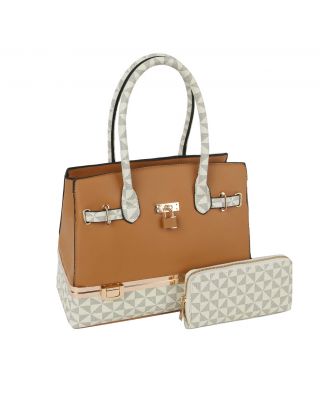 LMN004-1W BG Monogram  Padlock 2-in-1 Satchel