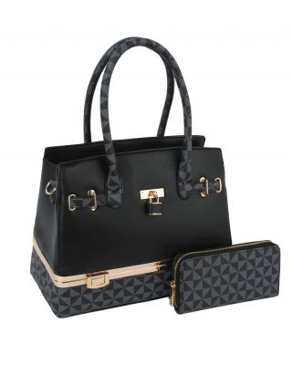 LMN004-1W BK Monogram  Padlock 2-in-1 Satchel