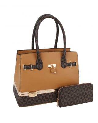 LMN004-1W BR Monogram  Padlock 2-in-1 Satchel