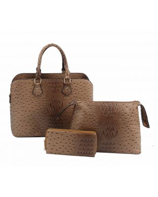 LY096-O-1W BR  3-in-1 OSTRICH BAG