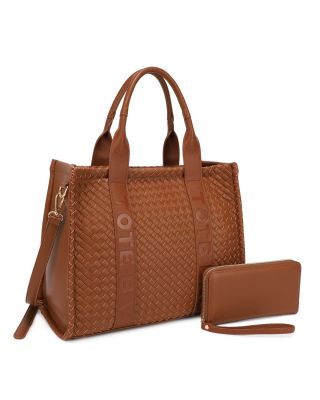 MS-31421A BR TOTE BAG WOVEN BAG WITH WALLET