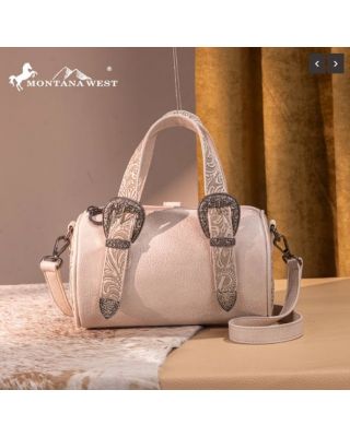 MW1338-8802 BG Montana West Western Tooled Buckle Collection Mini Barrel Crossbody Bag