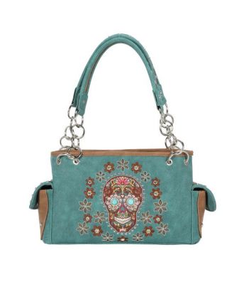 MW1121G-8085 TQ  Montana West Sugar Skull Collection Concealed Carry Satchel