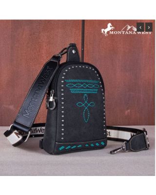 MW1124-210 BK Montana West Embroidered Boot Stitch Sling Bag
