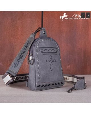 MW1124-210 GY Montana West Embroidered Boot Stitch Sling Bag