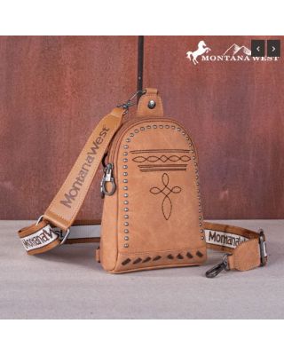 MW1124-210 LBR Montana West Embroidered Boot Stitch Sling Bag