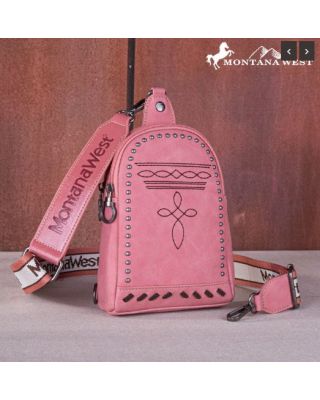 MW1124-210 PK Montana West Embroidered Boot Stitch Sling Bag