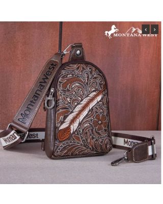 MW1133 210 CF  Montana West Embroidered Feather Cut-Out Floral Sling Bag
