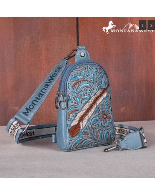 MW1133 210 JN  Montana West Embroidered Feather Cut-Out Floral Sling Bag