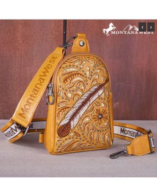 MW1133 210 MD  Montana West Embroidered Feather Cut-Out Floral Sling Bag