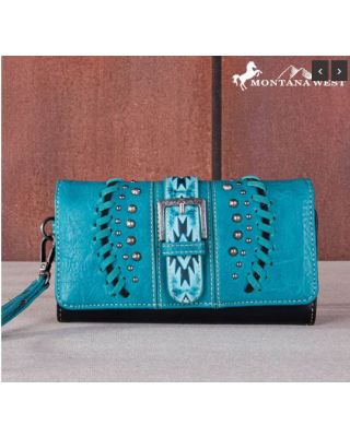 MW1134-W018 GN Montana West Aztec Tooled Collection Wallet