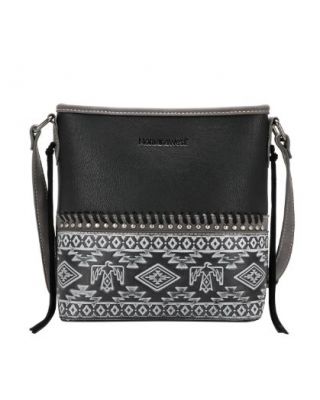 MW1139G-9360 BK  Montana West Aztec Tooled Collection Crossbody Bag