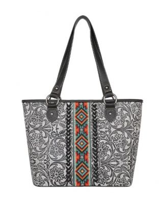 MW1142G-8317 BK Montana West Tooled Collection Concealed Carry Tote