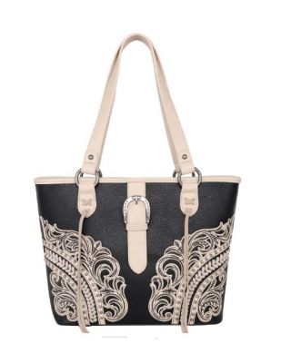 MW1177G-8317 BK Montana West Cut-Out/Buckle Collection Concealed Carry Tote