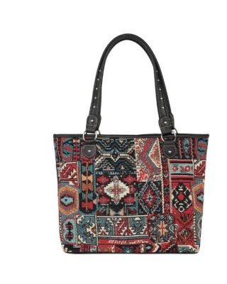 MW1228-8112 RD Montana West Aztec Cowhide Print Canvas Tote Bag