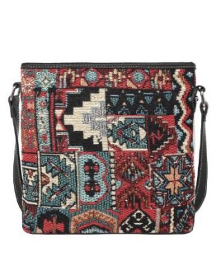 MW1228-8360 RD Montana West Aztec Cowhide Print Canvas Crossbody
