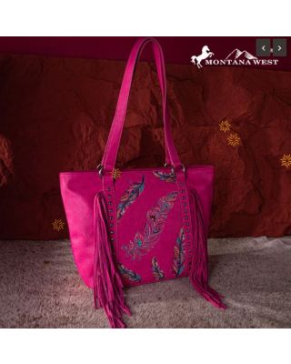 MW1242G-8317 HPK Montana West Embroidered Feather Collection Concealed Carry Tote