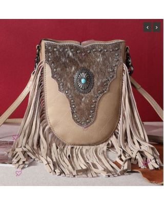 MW1243-8369 TN Montana West Hair-On Cowhide Fringe Crossbody