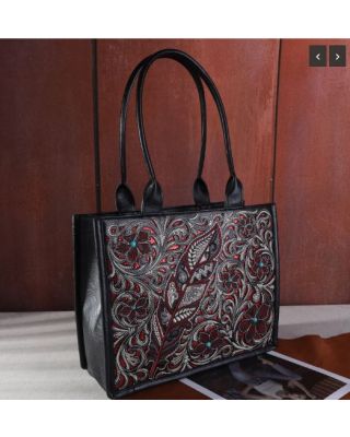 MW1244G-8317 BK Montana West Embroidered Floral Cut-out Collection Concealed Carry Tote