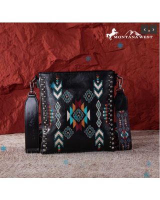 MW1245G-9360 BK Montana West Embroidered Collection Concealed Carry Crossbody