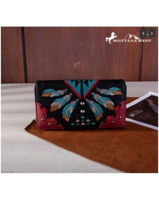 MW1246-W010 BK Montana West Embroidered Arrow Feather Collection Wallet