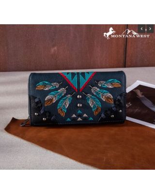 MW1246-W010 JN Montana West Embroidered Arrow Feather Collection Wallet
