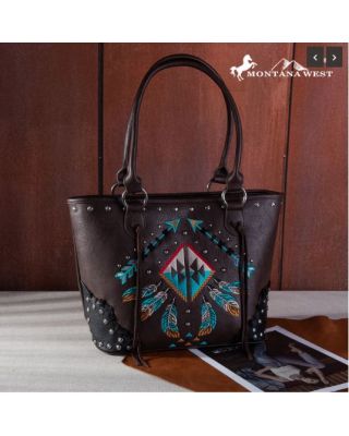 MW1246G-8317 CF Montana West Embroidered Arrow Feather Collection Concealed Carry Tote