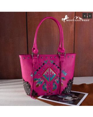 MW1246G-8317 H PK Montana West Embroidered Arrow Feather Collection Concealed Carry Tote