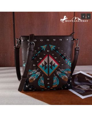 MW1246G-9360 CF Montana West Embroidered Arrows Feather Collection Concealed Carry Crossbody