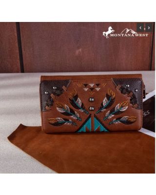 MW1246-W010 BR Montana West Embroidered Arrow Feather Collection Wallet