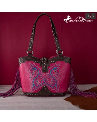 MW1247G-8317 HPK Montana West Embroidered Fringe Collection Concealed Carry Boot Purse Tote
