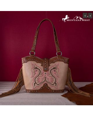 MW1247G-8317 TN Montana West Embroidered Fringe Collection Concealed Carry Boot Purse Tote