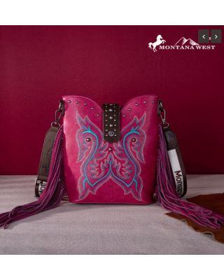 MW1247-9360 HPK Montana West Embroidered Fringe Collection Boot Purse Crossbody