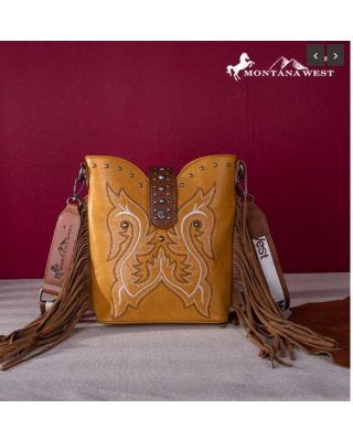 MW1247-9360 MST Montana West Embroidered Fringe Collection Boot Purse Crossbody