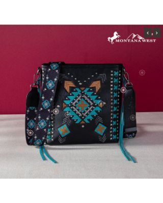 MW1248G-9360 BK Montana West Embroidered Aztec Collection Concealed Carry Crossbody