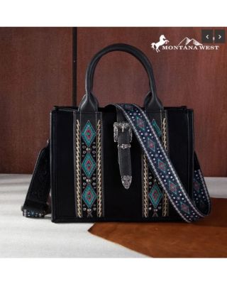 MW1254G-8119 BK Montana West Buckle Aztec Collection Concealed Carry Tote