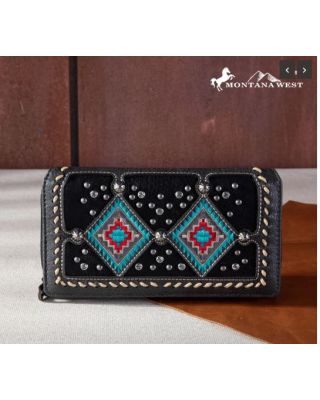 MW1254-W010 BK Montana West Buckle Aztec Collection Wallet
