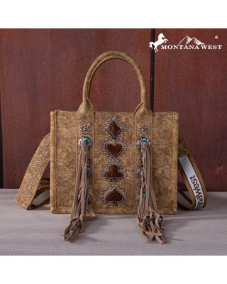 MW1255-8120S BR  Montana West Concho Tassel Tote/Crossbody