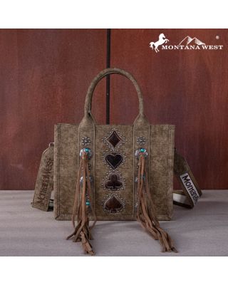 MW1255-8120S KH  Montana West Concho Tassel Tote/Crossbody