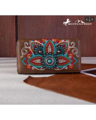 MW1258-W010 BR Montana West Embroidered Tribal Mandala Collection Wallet