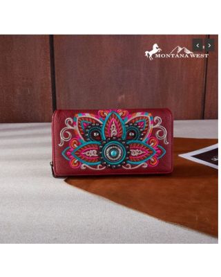 MW1258-W010 RD Montana West Embroidered Tribal Mandala Collection Wallet