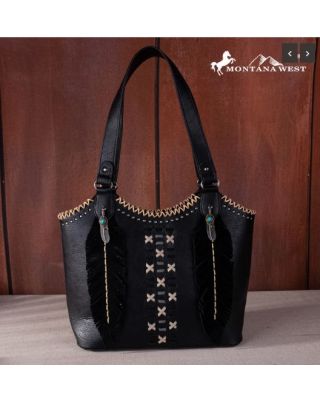 MW1259-8005 BK  Montana West Feather Collection Concealed Carry Tote
