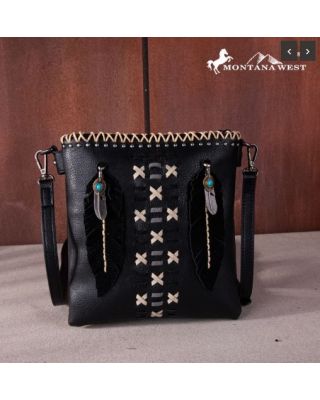 MW1259G-9360 BK Montana West Feather Collection Concealed Carry Crossbody 