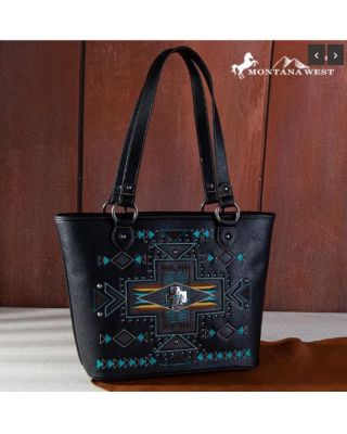 MW1261G-8317 BK Montana West Concho Collection Concealed Carry Tote